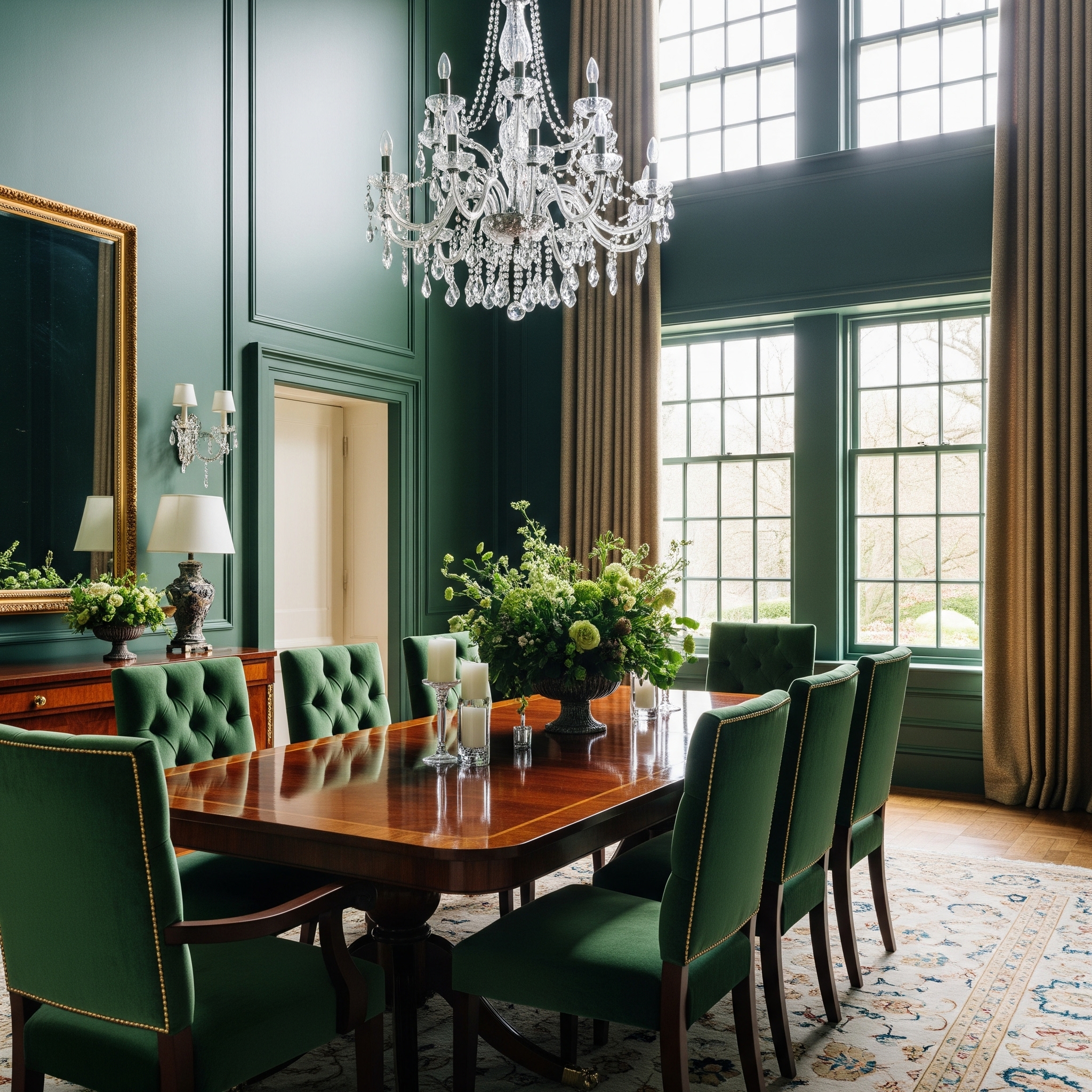 Elegant dining room with crystal chandelier
